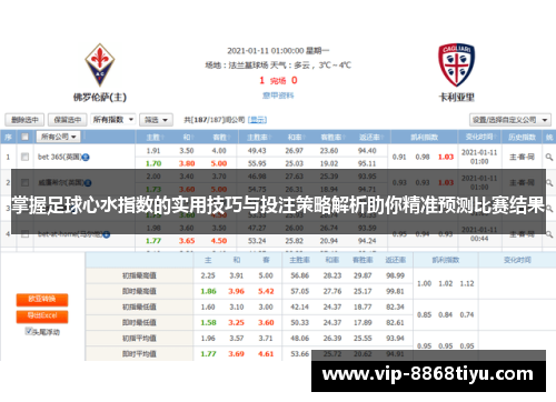 掌握足球心水指数的实用技巧与投注策略解析助你精准预测比赛结果 掌握足球心水指数的实用技巧与投注策略解析助你精准预测比赛结果